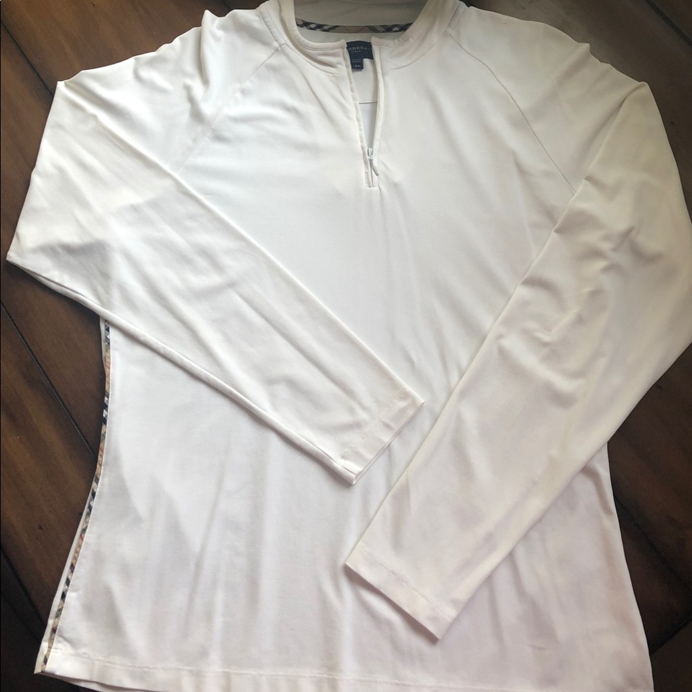 BURBERRY XL golf 1/2 zip tunic in white w/ stripe